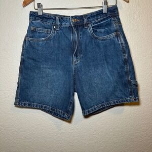 Cotton On Womens 4 Denim Shorts Blue Relaxed Fit Utility Cargo High Rise Baggy